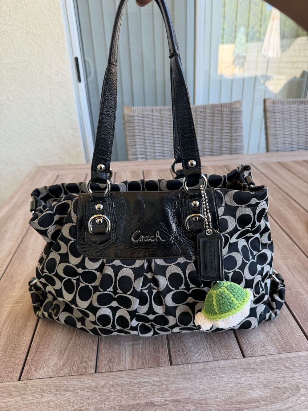 Coach Black and Gray Signature Print Tote Bag